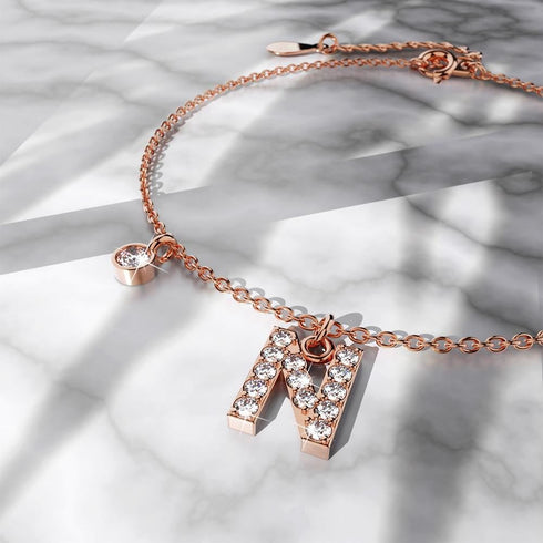 Solid 925 Sterling Silver Initial Crystal Personalised Alphabet Letter Bracelet Rose Gold Filled